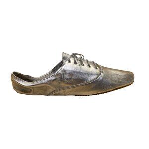 Penny & Kenny Women’s Silver Metallic Leather Lace-Up Bossanova Flat Shoes Sz 9